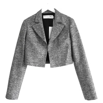Pre-owned Dior X Raf Simons Resort 2015 Grey Textured Crop Blazer Jacket In Gray