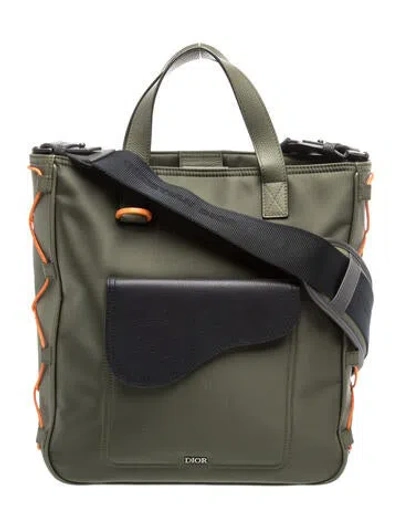 Pre-owned Dior X Sacai Leather Saddle Tote In Green