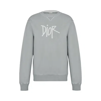 Pre-owned Dior X Shawn Stussy Bee Garment-dyed Sweatshirt 'grey' | Men's Size L In Gray