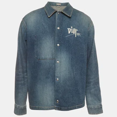Pre-owned Dior X Shawn Stussy Blue Logo Embroidered Denim Jacket Xl