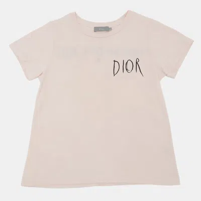 Pre-owned Dior X Shawn Stussy Kids Logo Embroidered Jersey T-shirt 6yrs In Pink