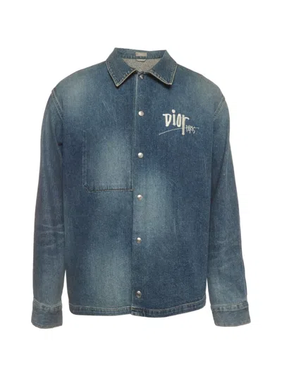 Pre-owned Dior X Shawn Stussy Logo-embroidered Over Shirt In Blue