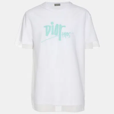 Pre-owned Dior X Shawn Stussy White Mesh Cotton Logo Print T-shirt L