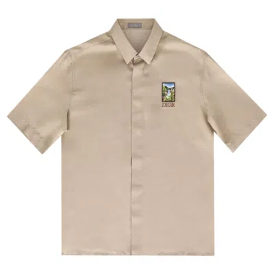 Pre-owned Dior X Shawn Stussy Yellowstone Silk Camp Shirt In Sand