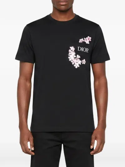 Pre-owned Dior X Sorayama Flower-detail T-shirt In Black
