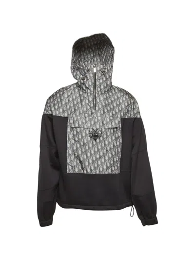 Pre-owned Dior X Stüssy Blurred Oblique Quarter-zip Hoodie In Black