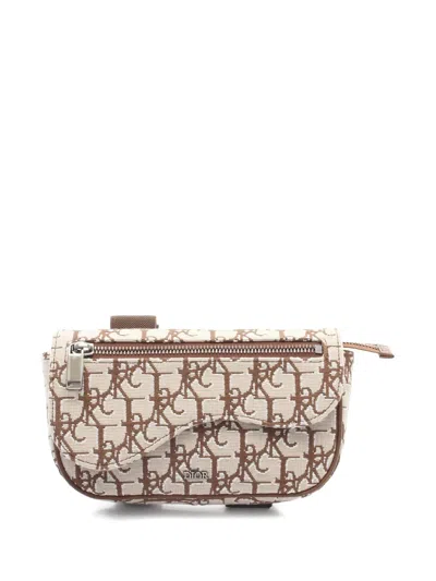 Pre-owned Dior X Travis Scott Cactus Jack 2000s Saddle Canvas Arm Wallet In Neutral