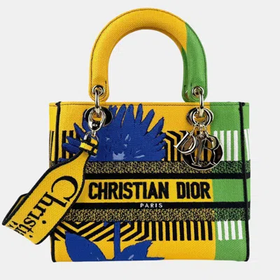 Pre-owned Dior Yellow Green Blue Canvas Lady D-lite Shoulder Bag