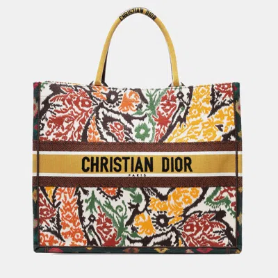 Pre-owned Dior Yellow Large Embroidered Canvas Paisley Book Tote