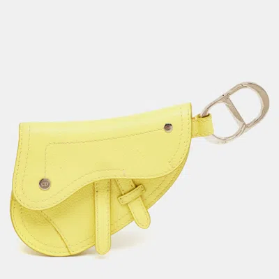 Pre-owned Dior Yellow Leather Saddle Pouch