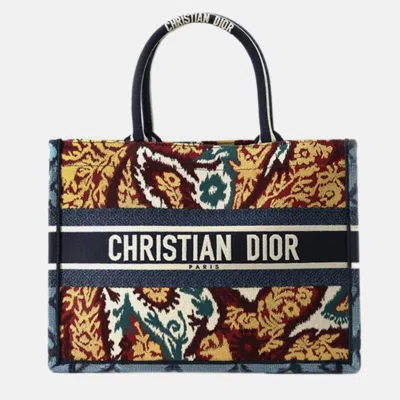 Pre-owned Dior Yellow Medium Canvas Embroidered Paisley Book Tote