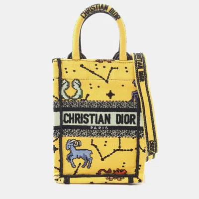 Pre-owned Dior Yellow Mini Embroidered Canvas Vertical Book Tote