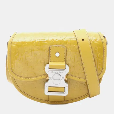 Pre-owned Dior Yellow Mini Oblique Patent Gallop Crossbody Bag