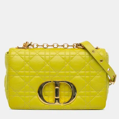 Pre-owned Dior Yellow Small Calfskin Cannage Caro Bag