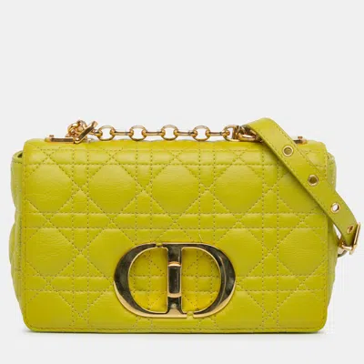 Pre-owned Dior Yellow Small Calfskin Cannage Caro Bag