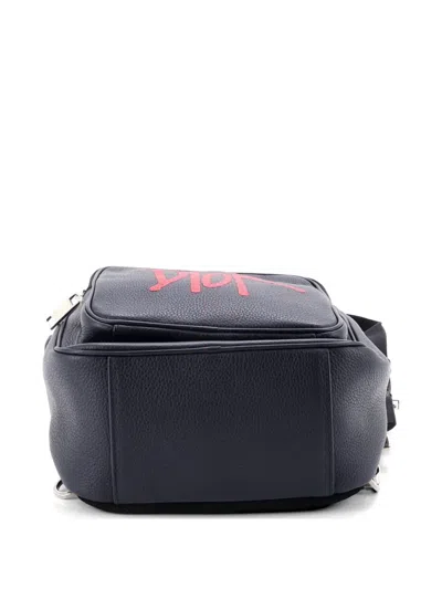 Pre-owned Dior Zip Around Sling Logo Printed Leather Backpack In Blue