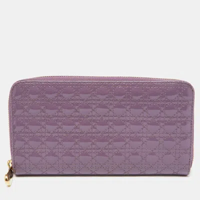 Pre-owned Dior Zip Around Wallet In Purple