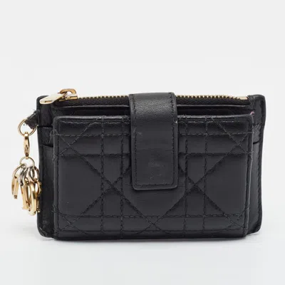 Pre-owned Dior Zip Black Cannage Leather Card Case