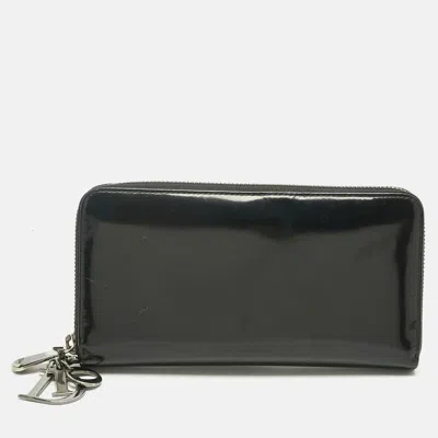 Pre-owned Dior Zip Continental Wallet In Black