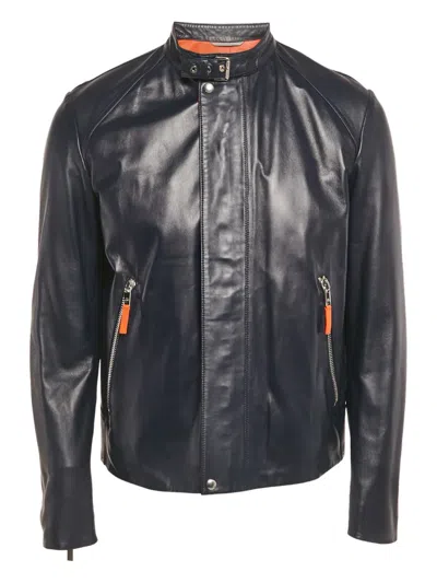 Pre-owned Dior Zip-up Leather Jacket In Blue