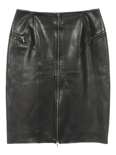 Pre-owned Dior Zip-up Leather Skirt In Black