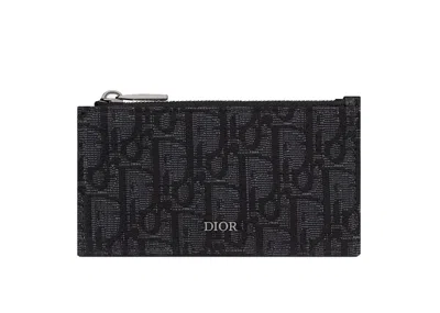 Pre-owned Dior Zipped Card Holder Oblique Jacquard In Black