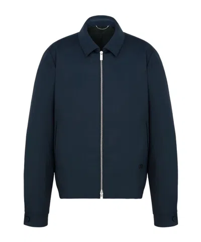 Dior Zip-up Jacket In Virgin Wool Blend In Blue