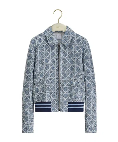 Dior Zipped Macrocannage Jacket In Blue