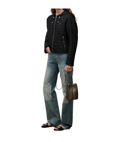 Dior Hooded Coat Quilted Design Drawstring Detail In Black
