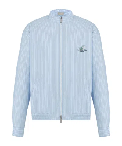 Dior Zipped Shirt With Christian  Couture Lily Of The Valley Embroidery In Blue