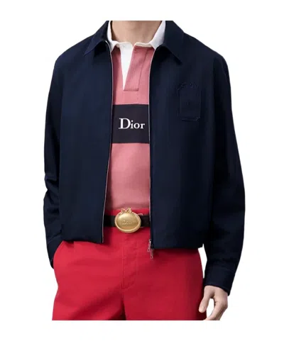 Dior Zipped Shirt With  Moulures Embroideries In Blue