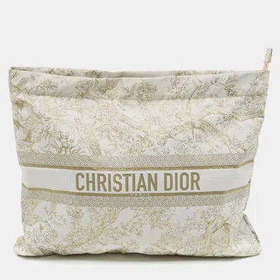 Pre-owned Dior Zipped Toile De Jouy White/gold Fabric Pouch