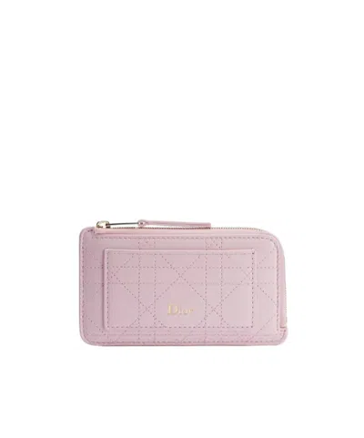 Dior Zipper Card Holder In Pink