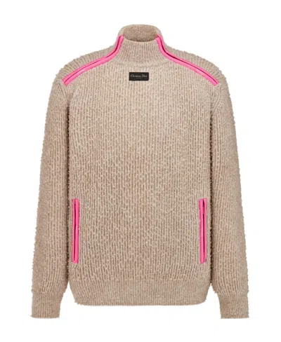 Dior Zipper Collar Woolen Sweater In Nude | ModeSens