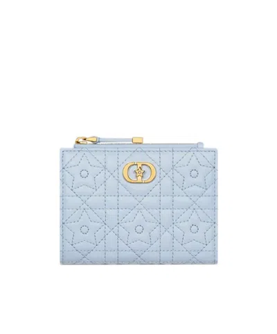 Dior Zipper Wallet In Sky-blue