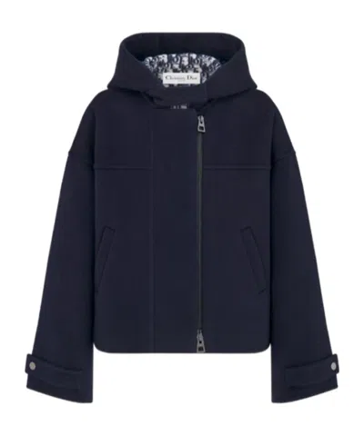 Dior Zippered Hooded Casual Jacket In Black