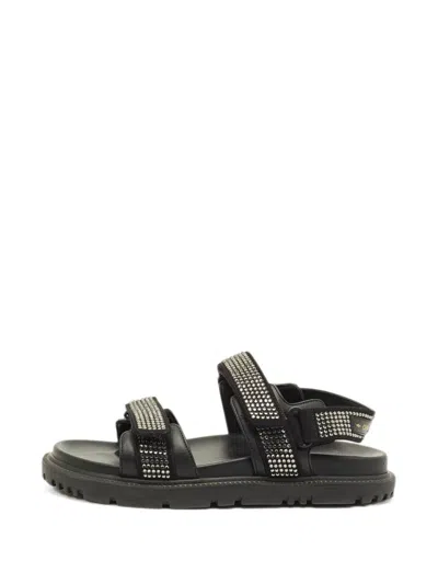 Pre-owned Dior Act Crystal-embellished Flat Sandals In Black