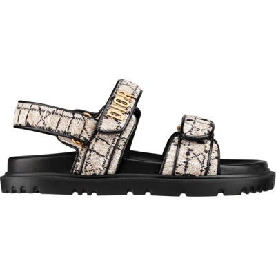 Dior Act Logo Flat Sandals In Black