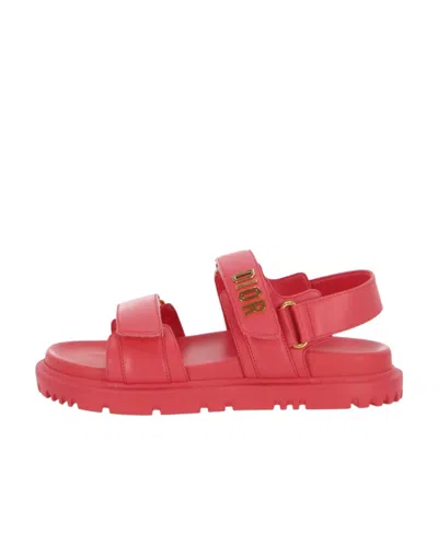 Dior Act Logo Flat Sandals In Red