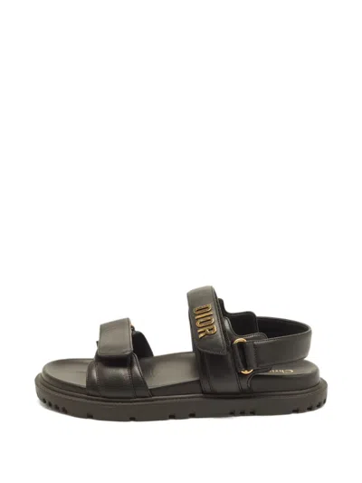 Pre-owned Dior Act Slingback Leather Sandals In Black