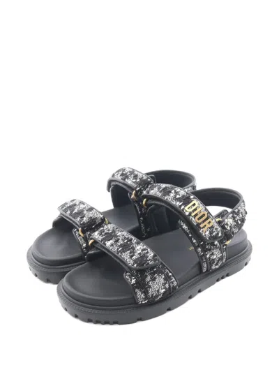 Pre-owned Dior Act Tweed Sandals In Black