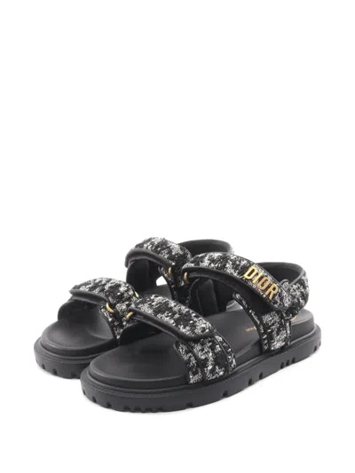 Pre-owned Dior Act Tweed Sandals In Black