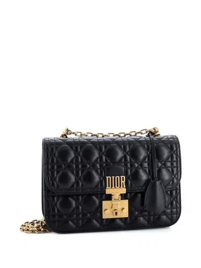 Pre-owned Dior Addict Flap Bag Cannage Quilt Lambskin Medium Shoulder Bag In Black