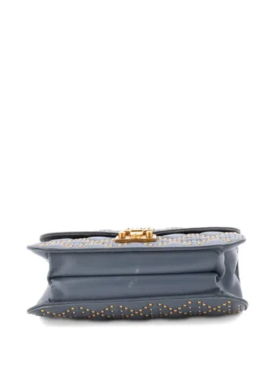 Pre-owned Dior Addict Flap Bag Cannage Studded Lambskin Medium Shoulder Bag In Blue