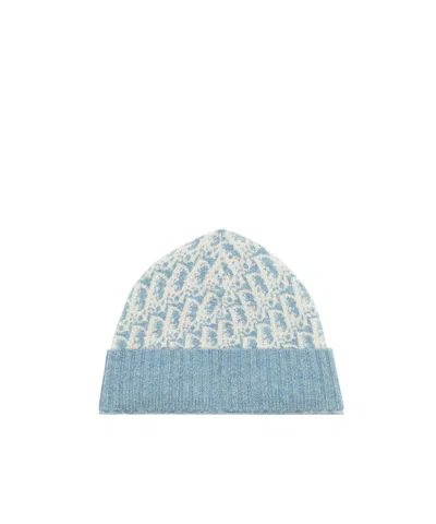 Dior Alps  Oblique Beanie In Beige And Blue