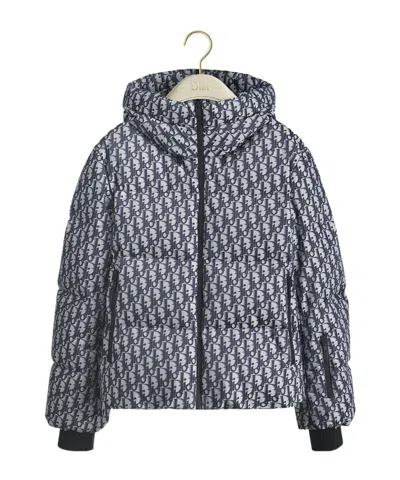 Dior Alps  Oblique Hooded Down Jacket In Blue