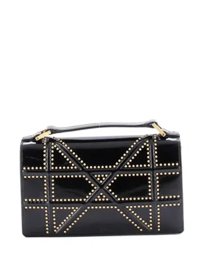 Pre-owned Dior Ama Chain Flap Clutch Studded Patent Crossbody Bag In Black
