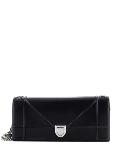 Pre-owned Dior Ama Chain Leather Clutch Bag In Black