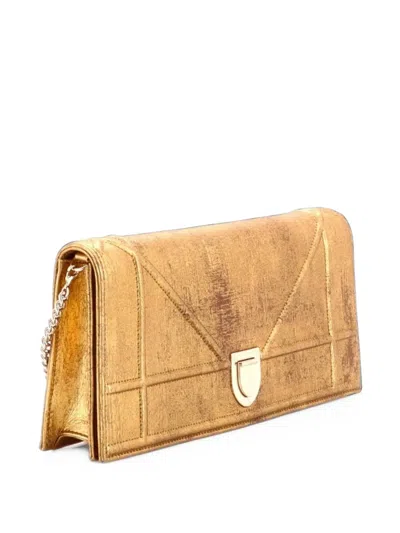 Pre-owned Dior Ama Chain Leather Clutch Bag In Gold