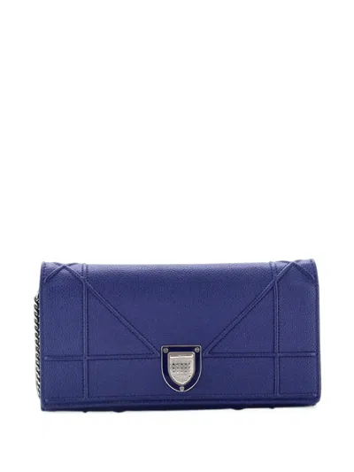 Pre-owned Dior Ama Croisiere Chain Wallet Grained Calfskin Clutch Bag In Blue